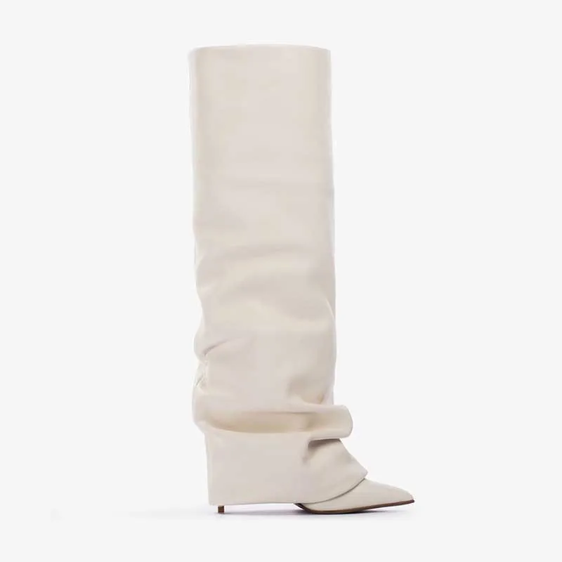 Women'S Fashion Trousers - أحذية نسائية سوداء مدببة ومطوية تصل