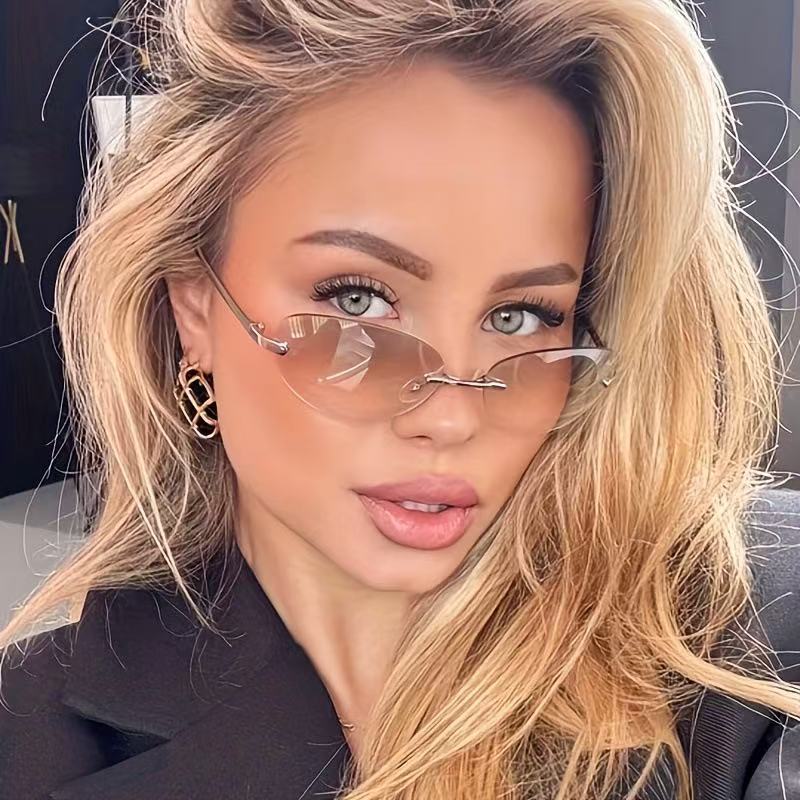 Women'S Fashion Eyeglass Frames - نظارات شمسية بيضاوية بدون إطار للنساء،