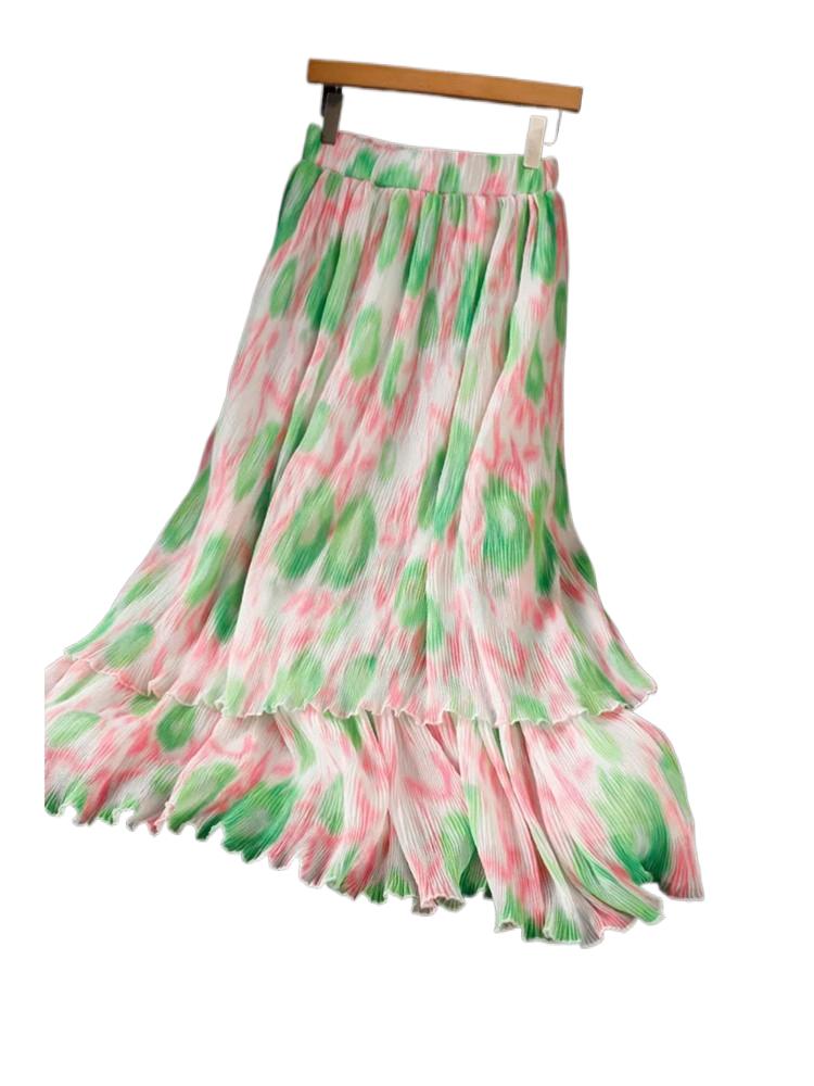 تنورة شيفون بطيات بطبعة زهور ح - مراجعة Pleated Skirt Women وسعره